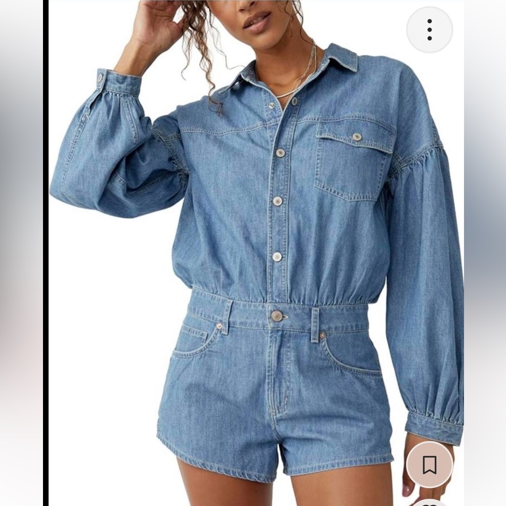 New We The Free Blue Denim Jumpsuit size small